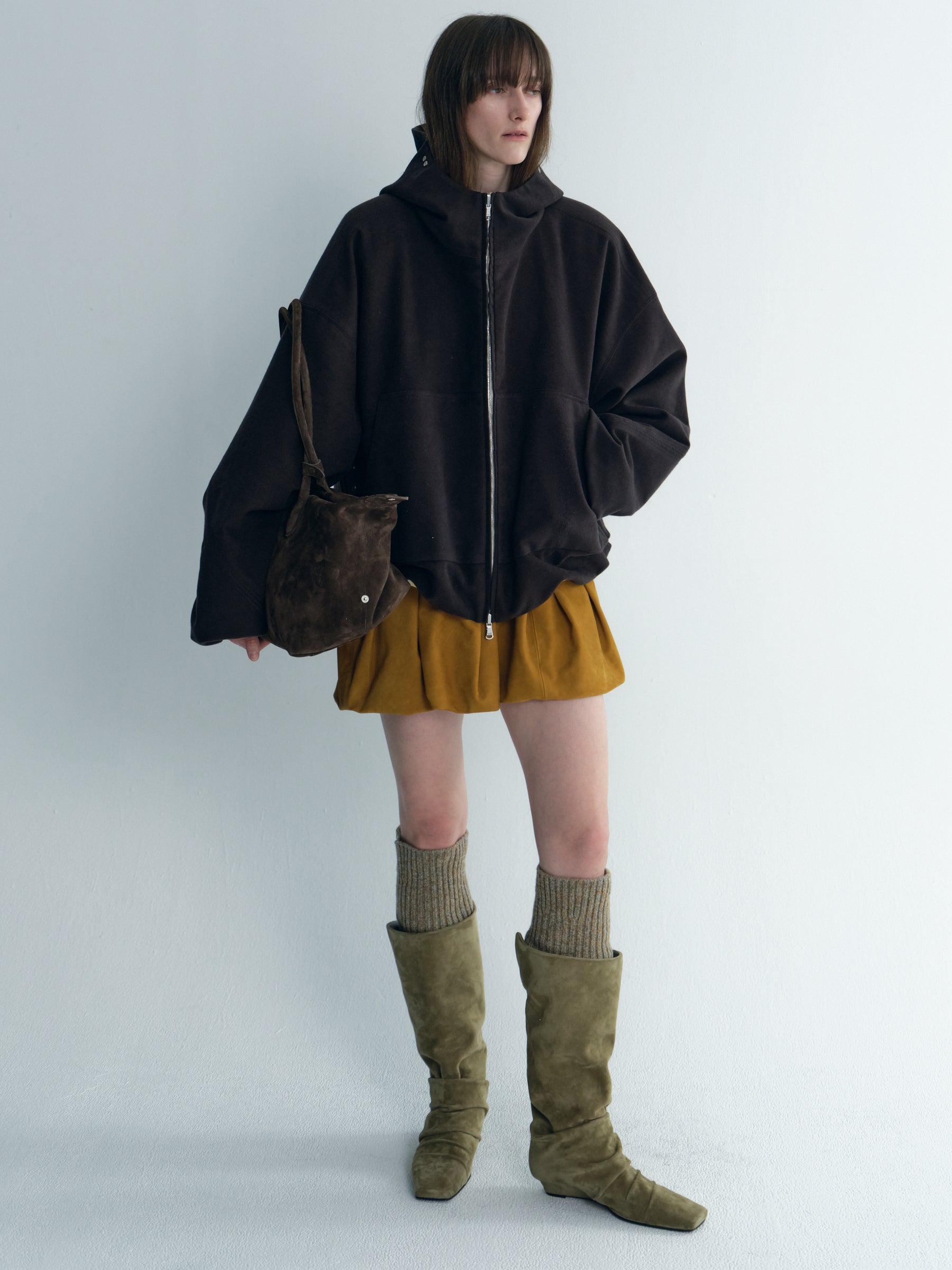 Draped Thindown Hoodied Jacket