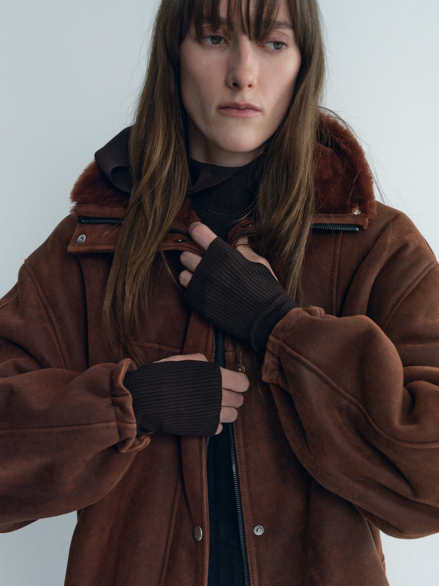 Stand Up Collar Leather Outer