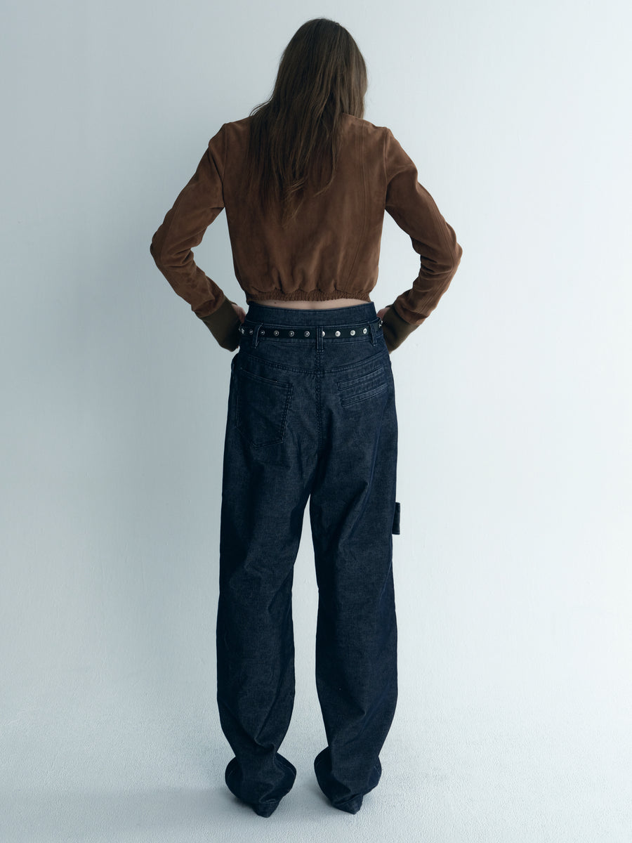 Rivet Detail Washed Black Denim