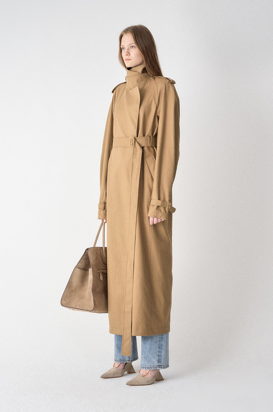 Belted Open Trench Coat