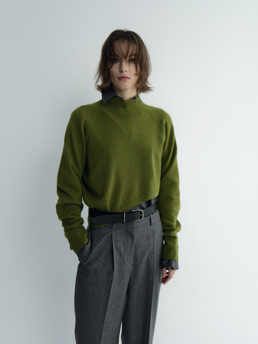 Cashmere Unbalance Crop Knit Top