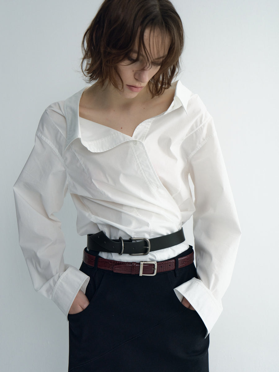 A Loose-Fit Dreaped Cotton Shirtwith A Plunging Collar