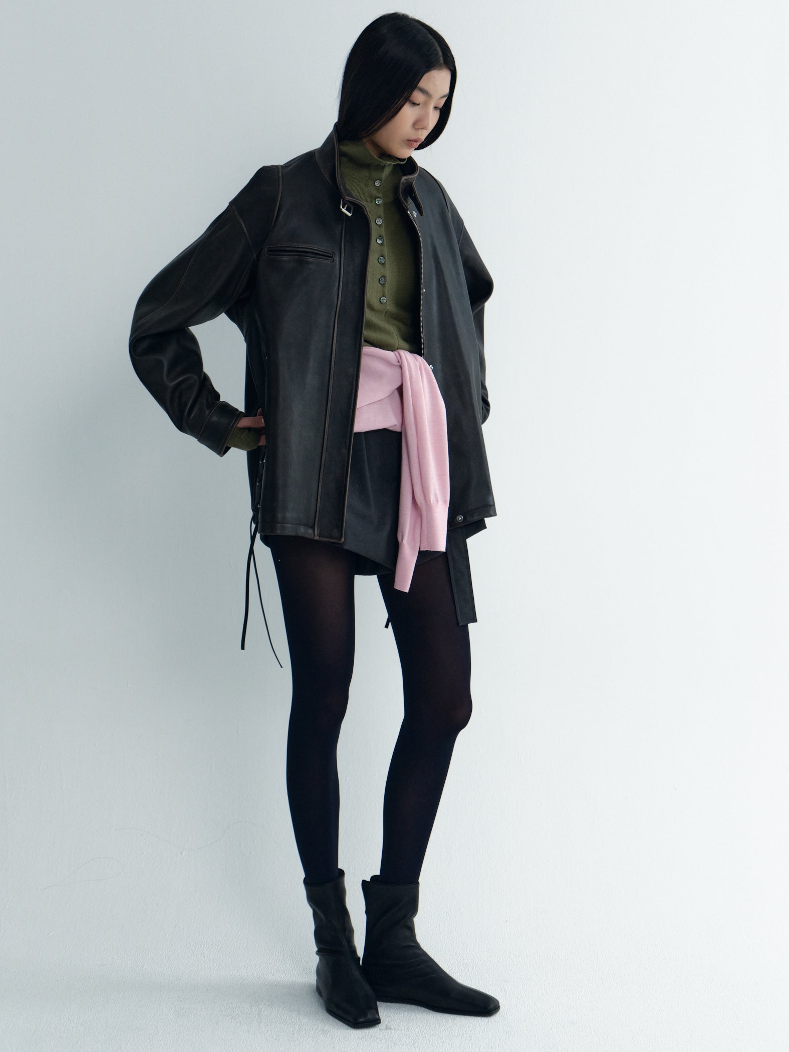 Biker Style Leather Outer