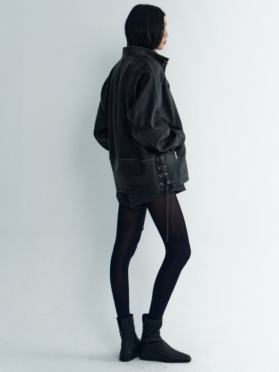 Biker Style Leather Outer