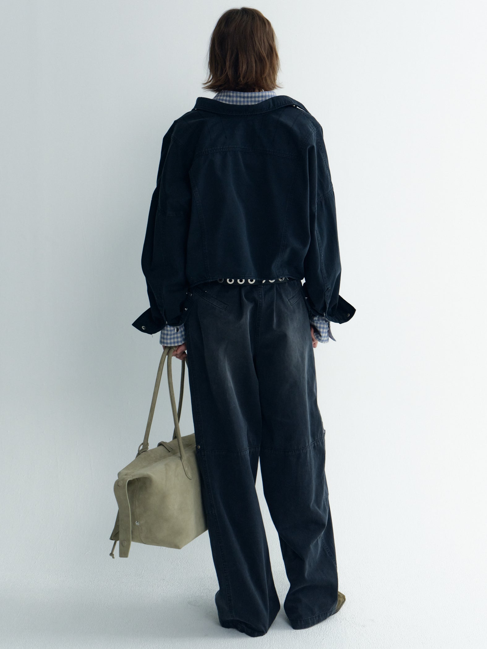 Oversize Back-Cropped Washed Denim Shirts