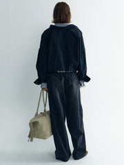 Oversize Back-Cropped Washed Denim Shirts