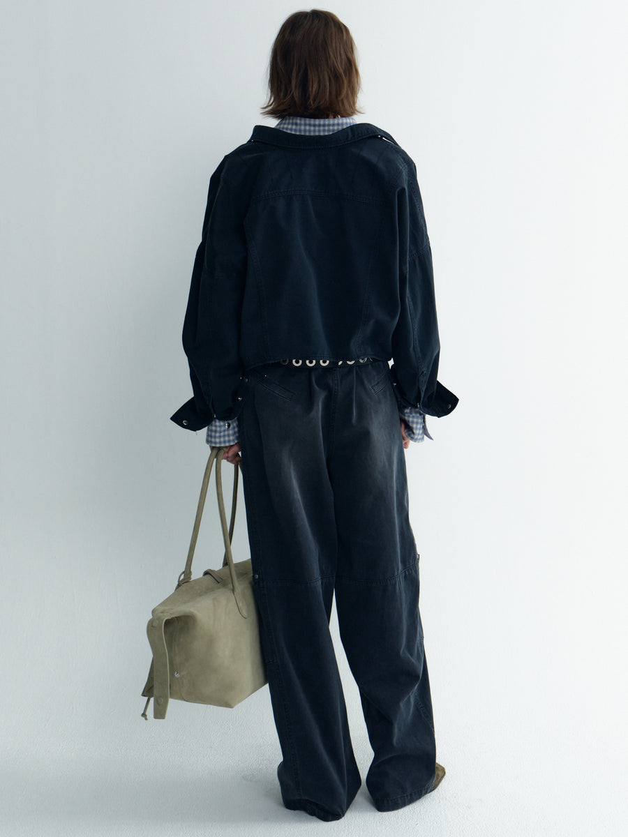 Oversize Back-Cropped Washed Denim Shirts