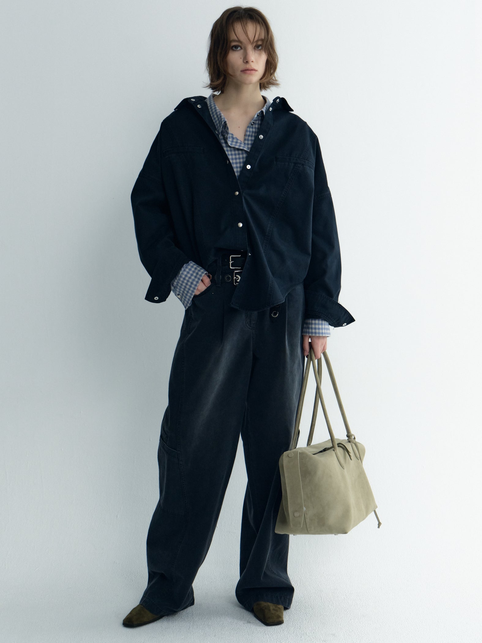 Oversize Back-Cropped Washed Denim Shirts