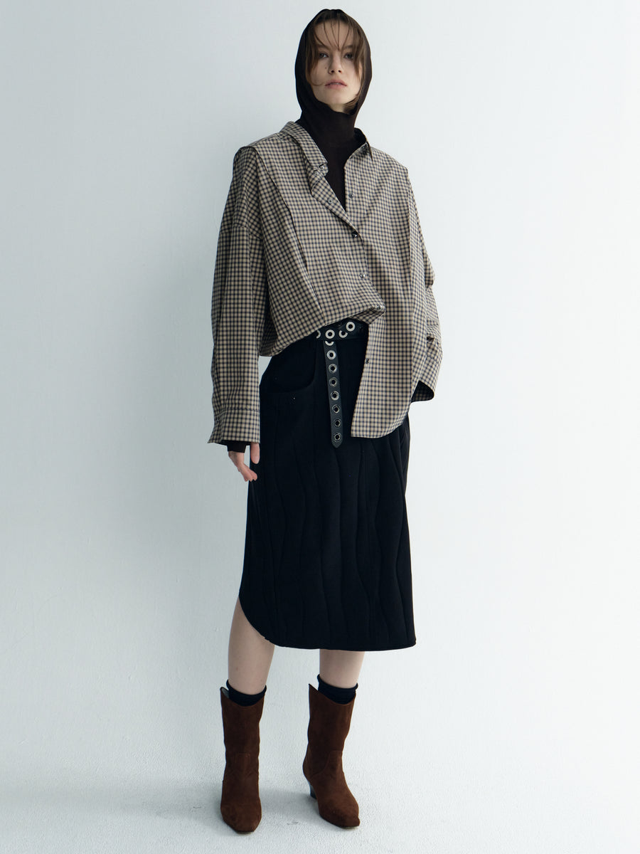 Oversize Back-Croppedwool Check Shirt