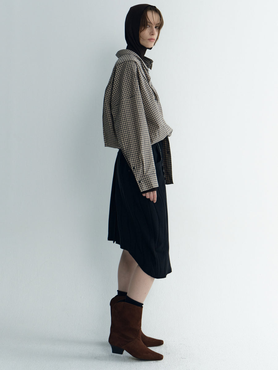 Oversize Back-Croppedwool Check Shirt