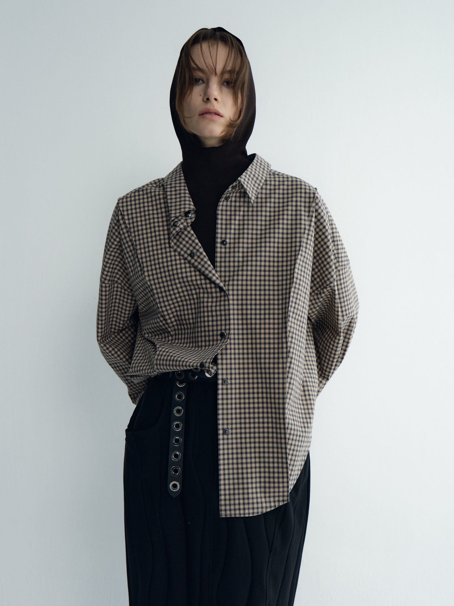Oversize Back-Croppedwool Check Shirt
