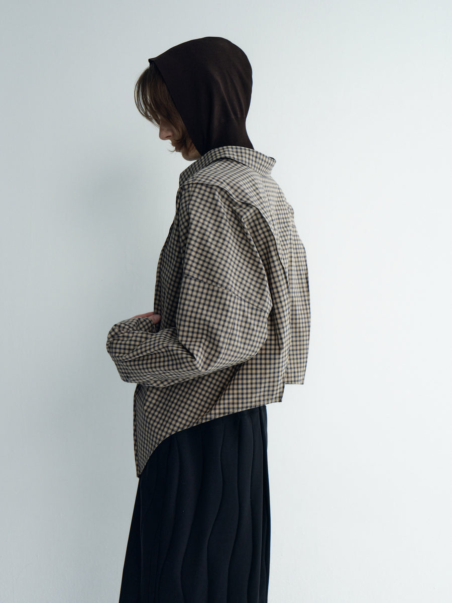 Oversize Back-Croppedwool Check Shirt