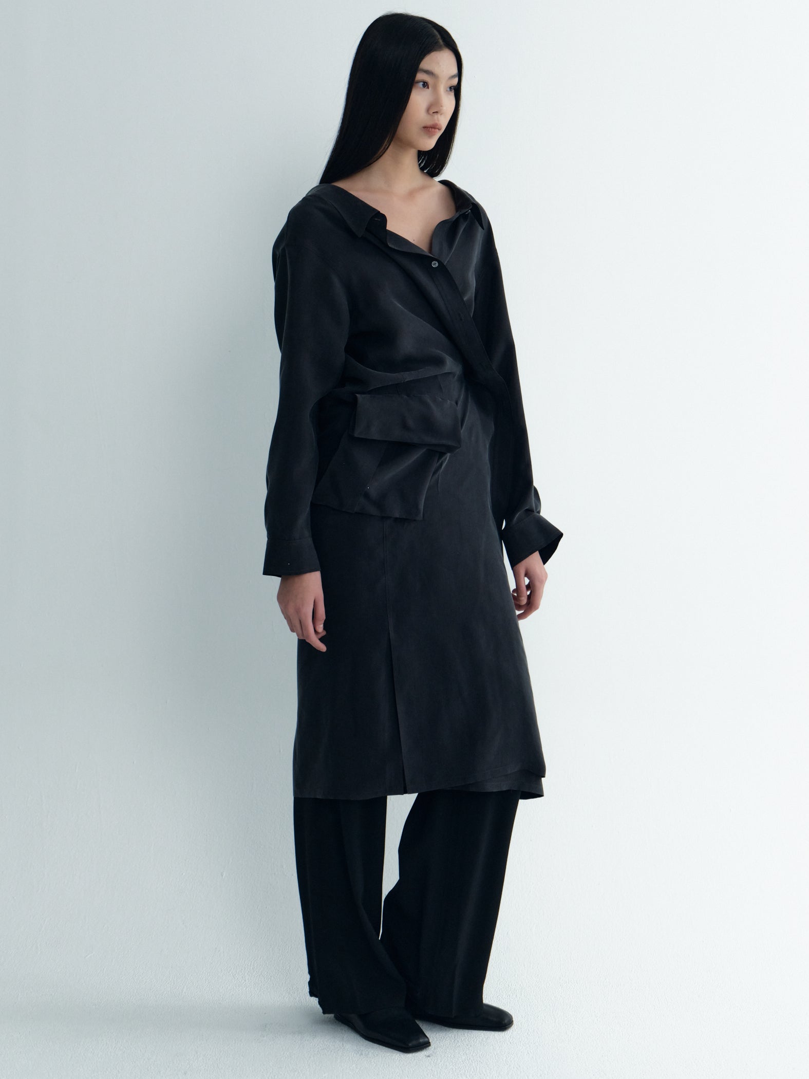 Asymmetric Shirt Dress With Plunging Collar