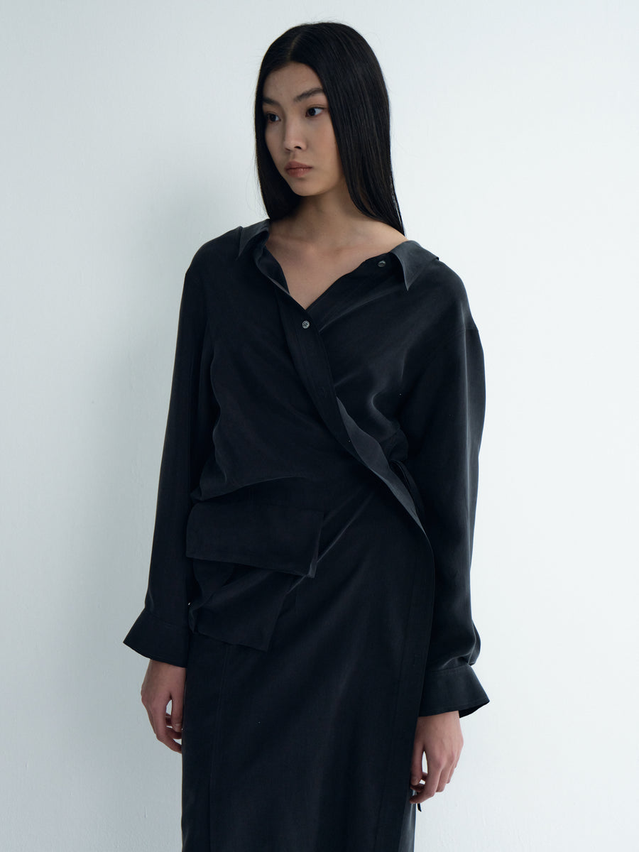 Asymmetric Shirt Dress With Plunging Collar
