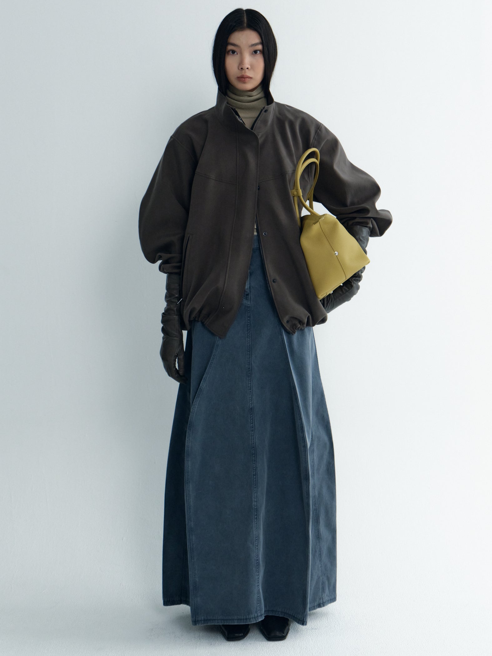 Avant-Silhouette Washed Denim Skirt