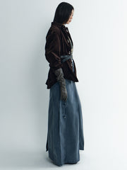 Avant-Silhouette Washed Denim Skirt