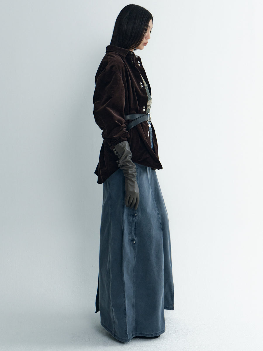 Avant-Silhouette Washed Denim Skirt