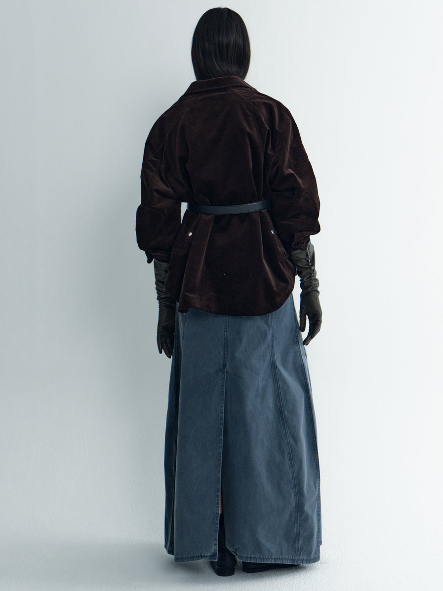 Avant-Silhouette Washed Denim Skirt