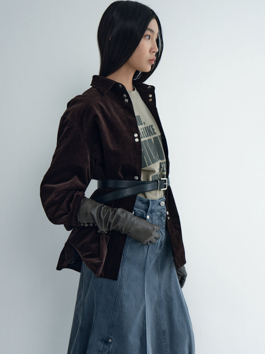 Avant-Silhouette Washed Denim Skirt