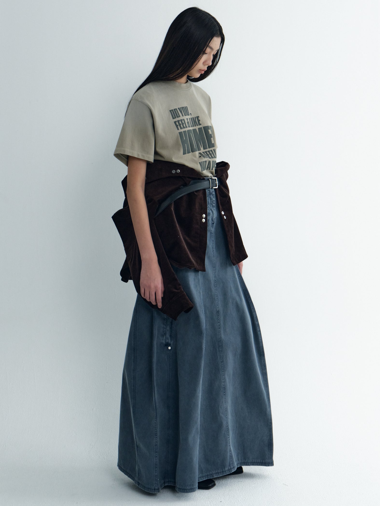 Avant-Silhouette Washed Denim Skirt