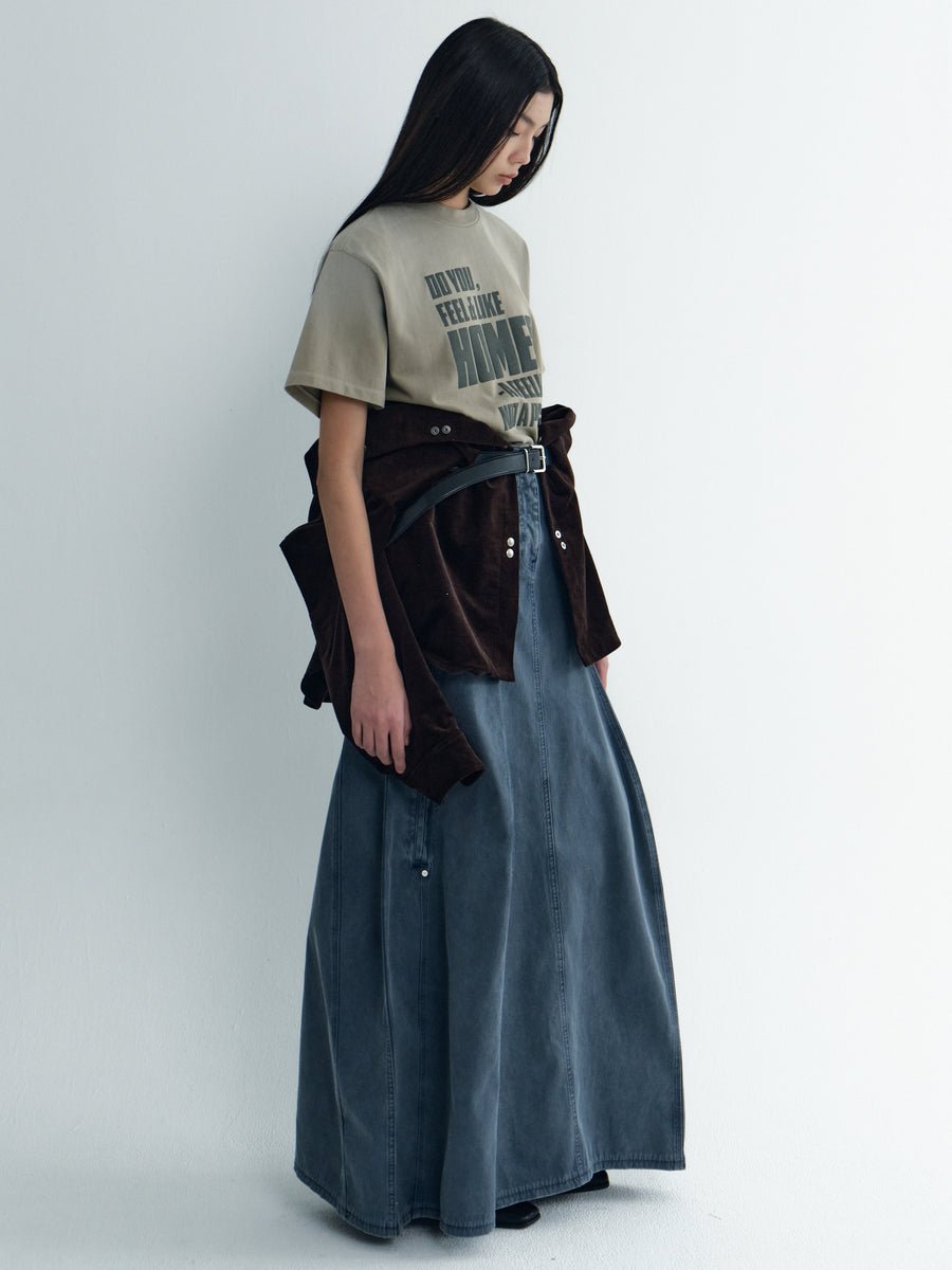 Avant-Silhouette Washed Denim Skirt