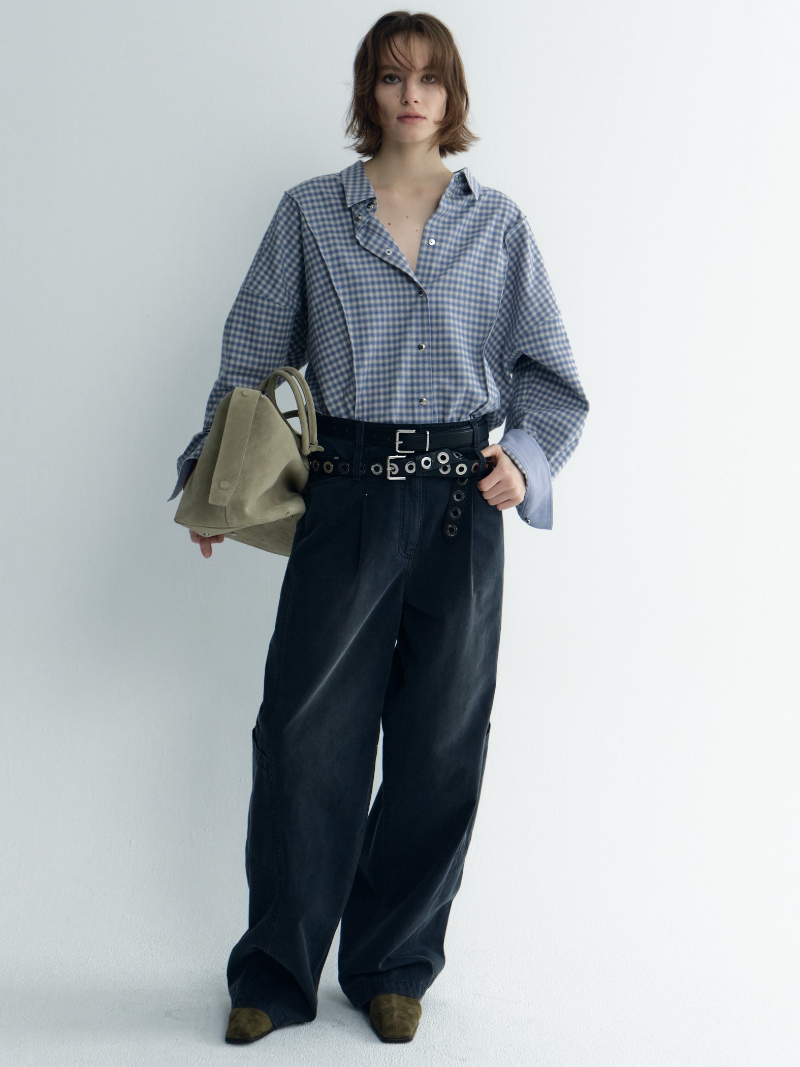 Oversize Back-Croppedwool Check Shirt