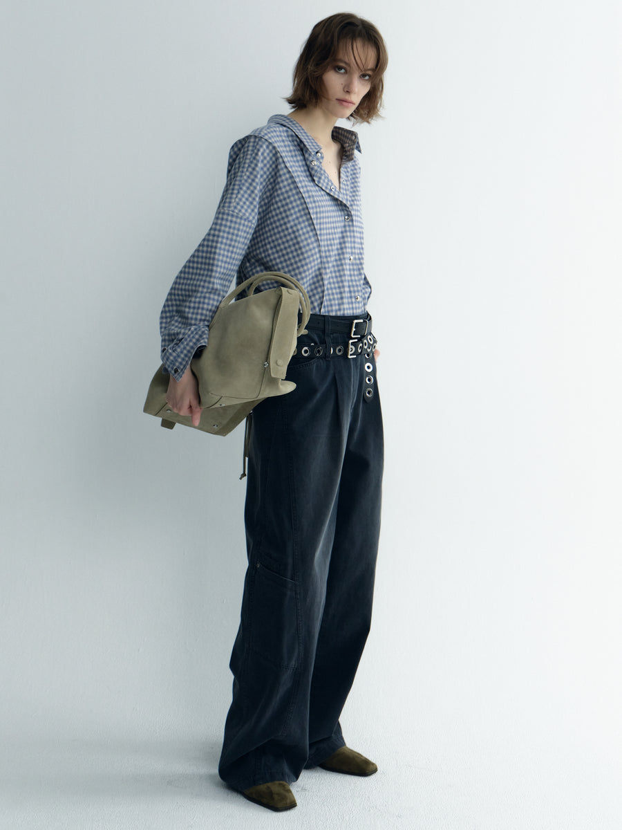 Oversize Back-Croppedwool Check Shirt