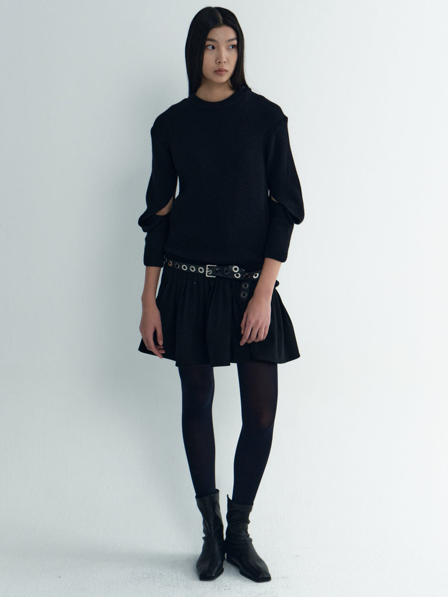 Wool Cut-Out Sleeve Knit Top