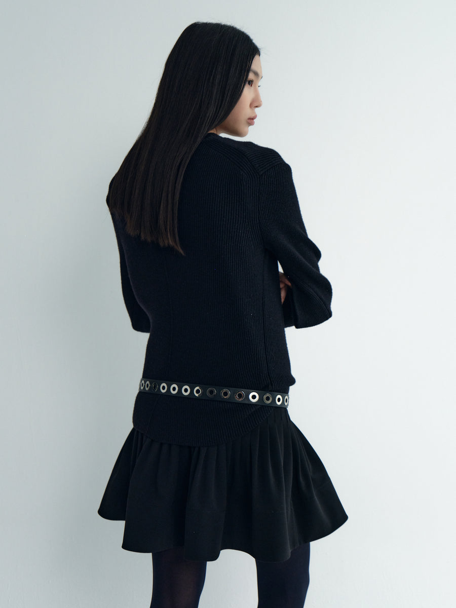 Wool Cut-Out Sleeve Knit Top