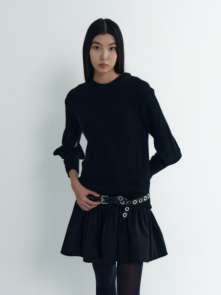 Wool Cut-Out Sleeve Knit Top
