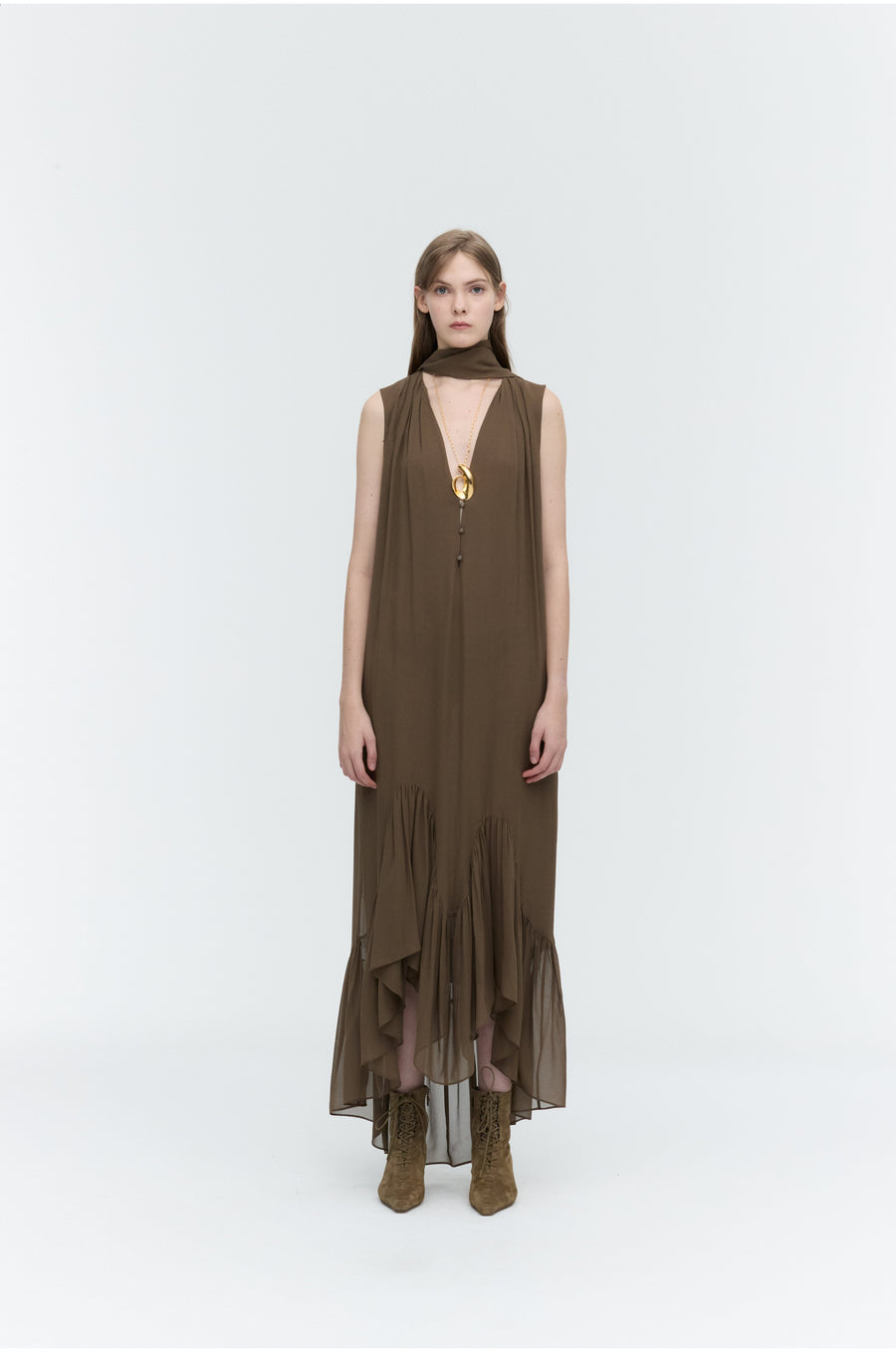 Tie V-Neck Long Dress