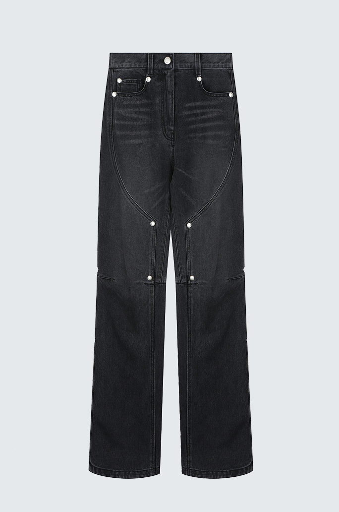 Rivet Detail Washed Black Denim