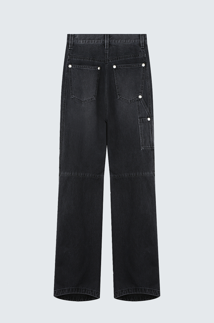 Rivet Detail Washed Black Denim