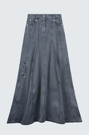 Avant-Silhouette Washed Denim Skirt