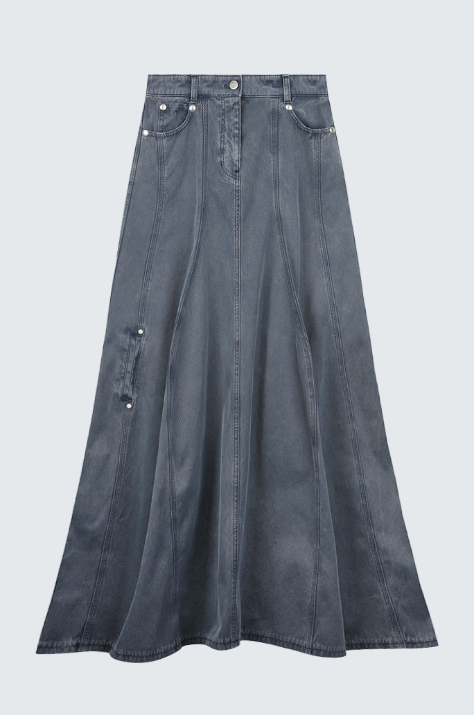 Avant-Silhouette Washed Denim Skirt