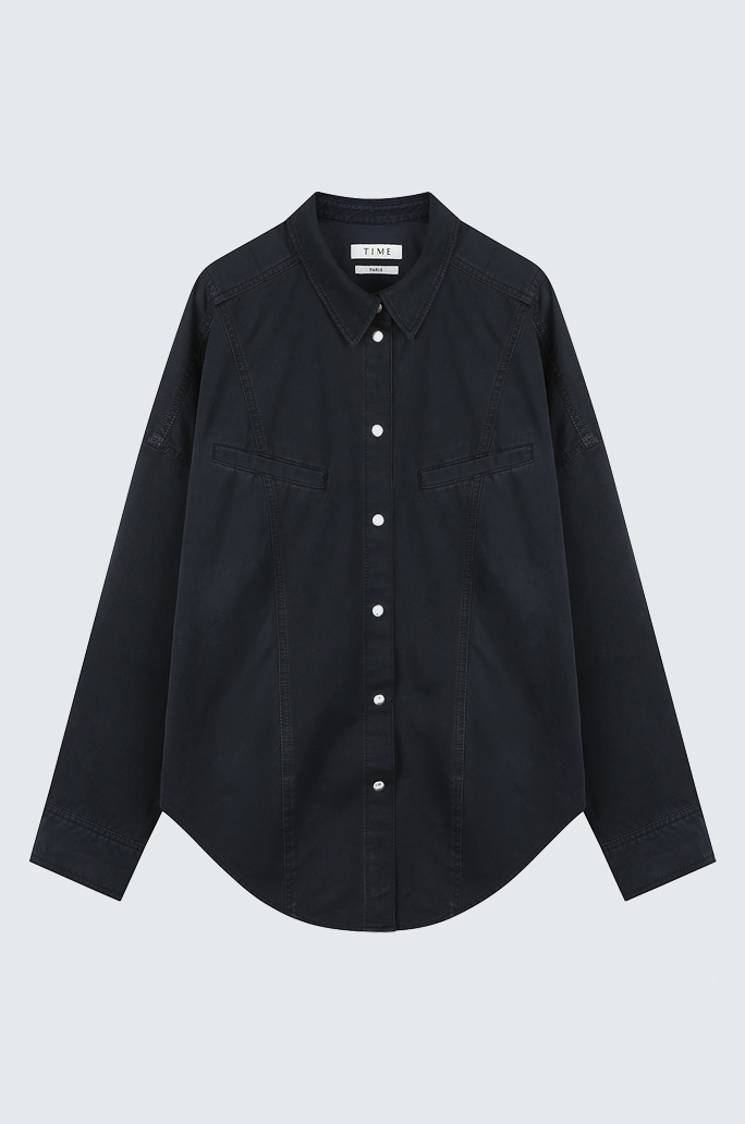 Oversize Back-Cropped Washed Denim Shirts
