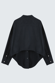 Oversize Back-Cropped Washed Denim Shirts