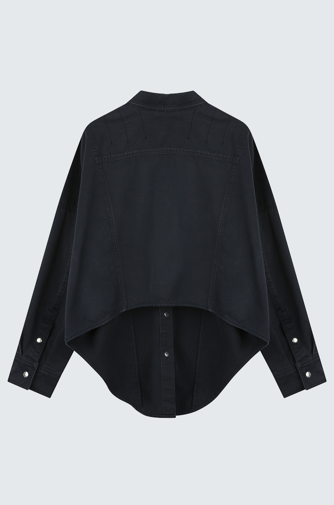 Oversize Back-Cropped Washed Denim Shirts