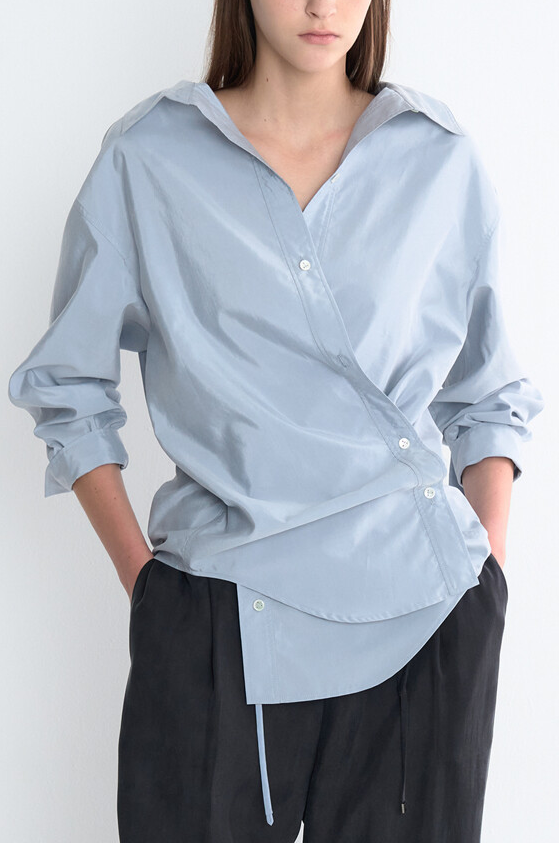 Silk Blend Strap Box Pleats Shirt