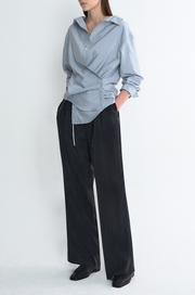 Silk Blend Strap Box Pleats Shirt
