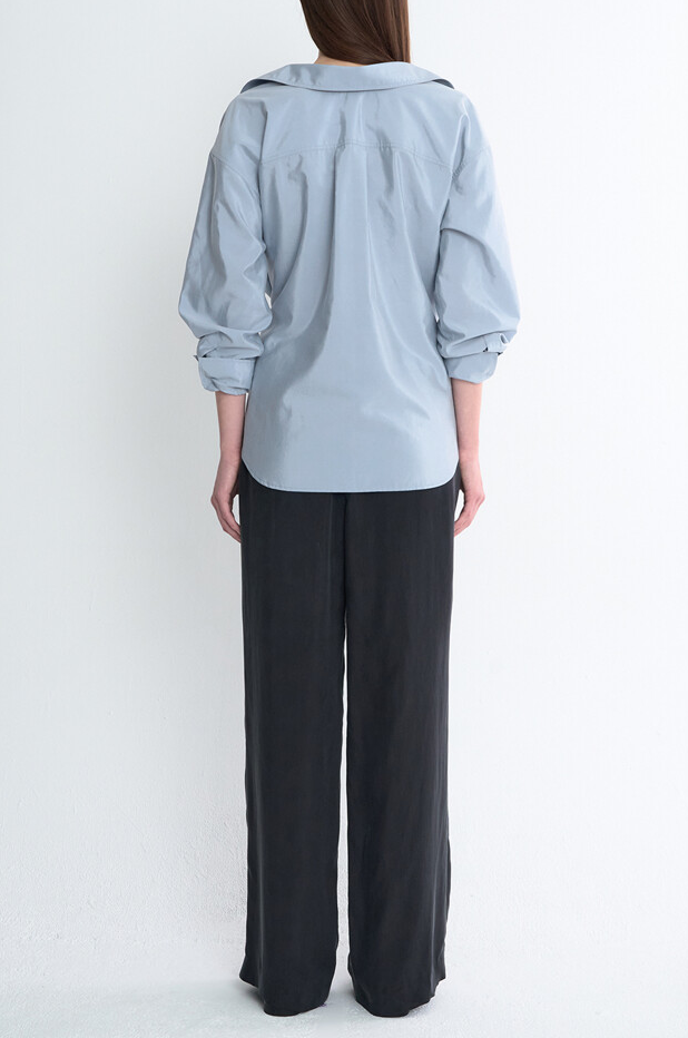 Silk Blend Strap Box Pleats Shirt