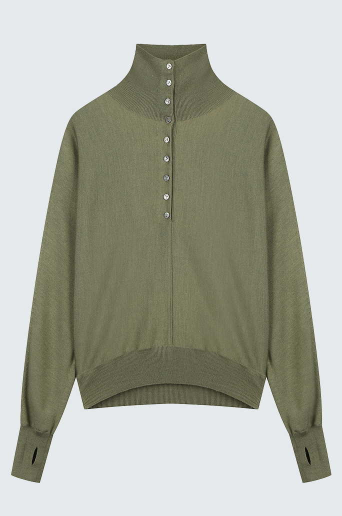 Silk Blend Half Button Knit Top