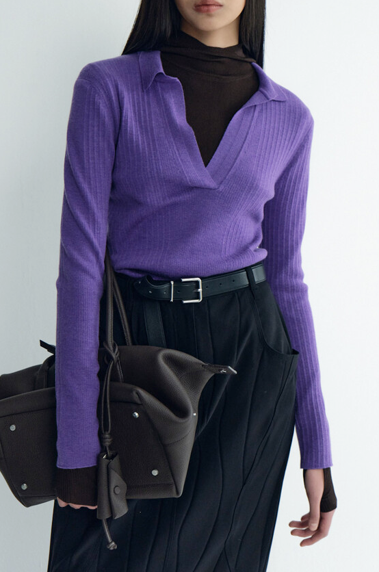 Cashmere Johnny Collar Knit Top