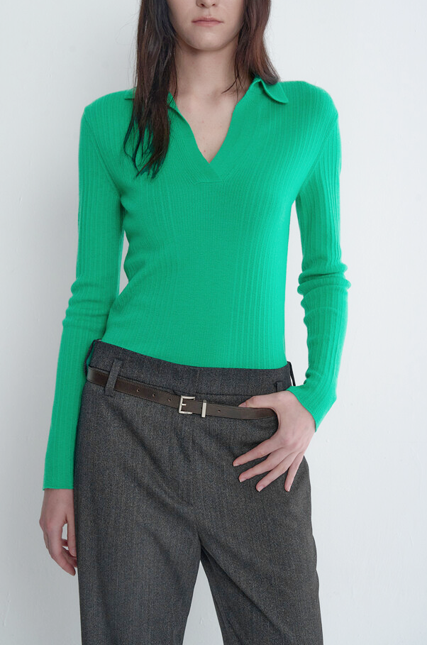 Wool Johnny Collar Knit Top