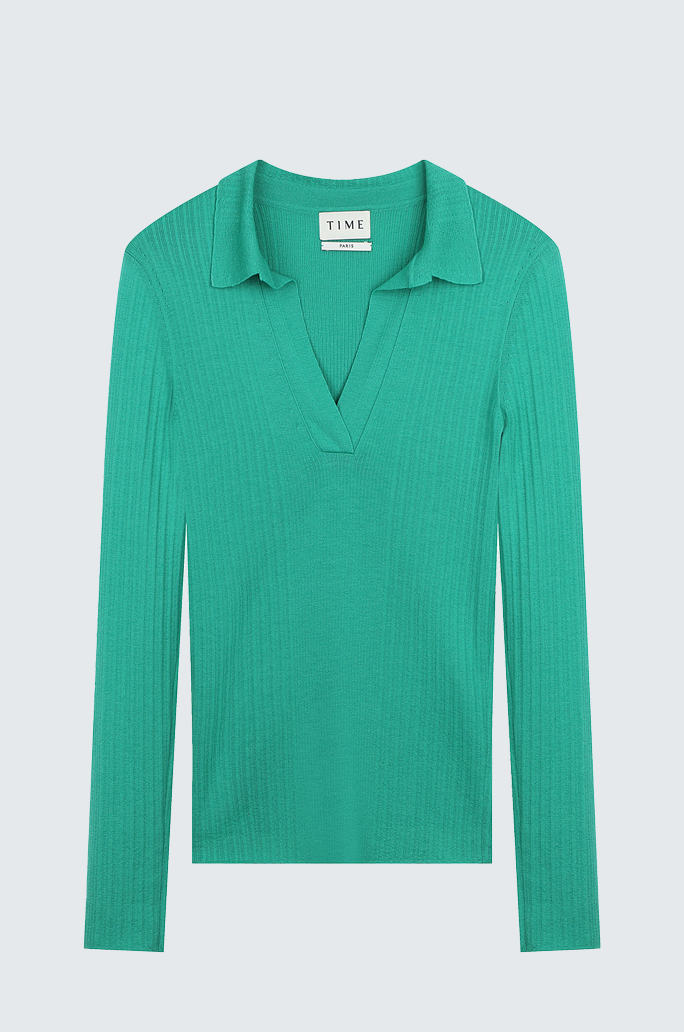 Wool Johnny Collar Knit Top