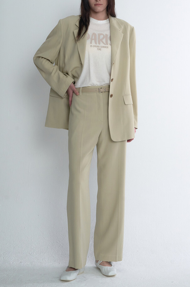Belted Wool Blend Wide Pants