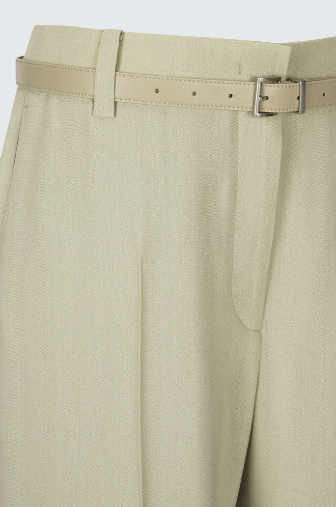 Belted Wool Blend Wide Pants