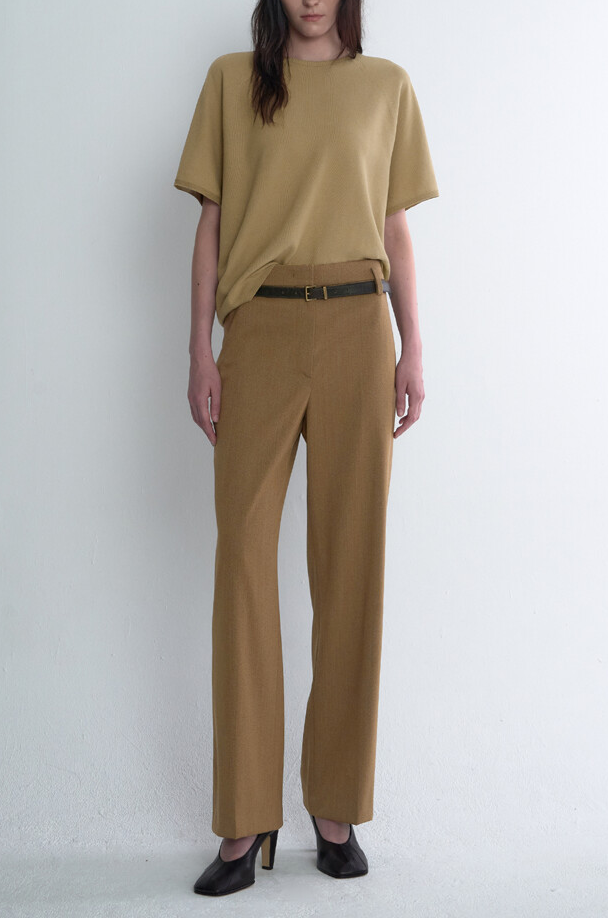 Belted Wool Blend Wide Pants