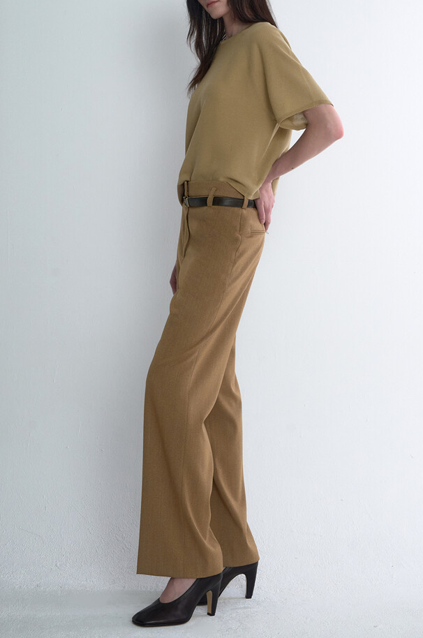Belted Wool Blend Wide Pants