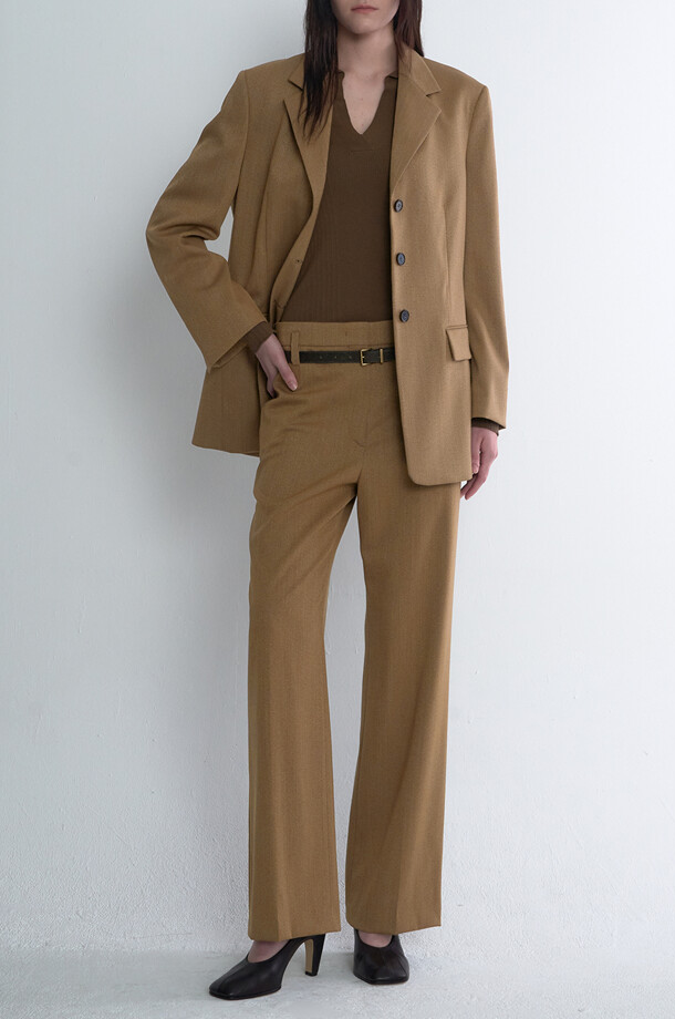 Belted Wool Blend Wide Pants